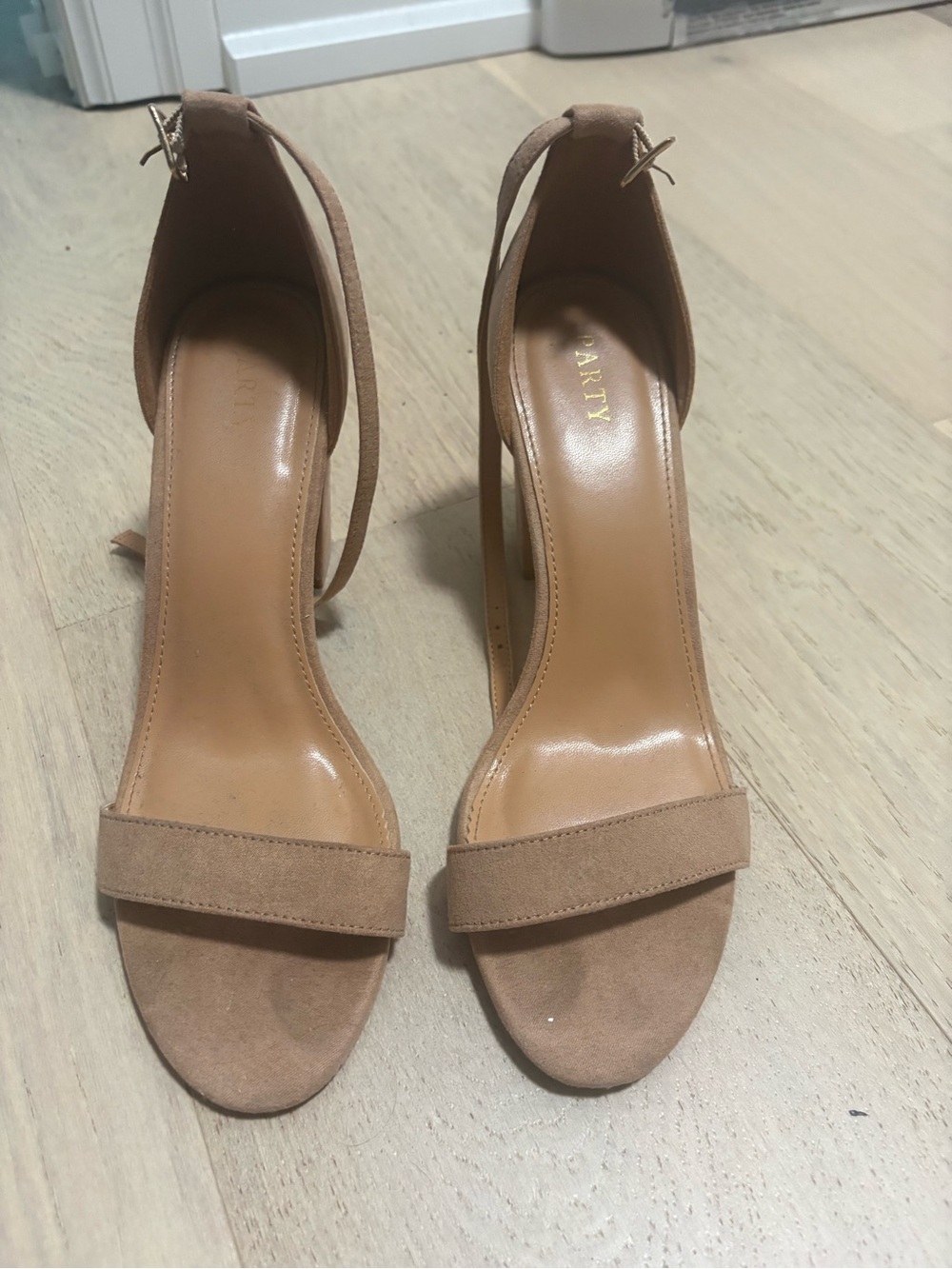 Faux Suede Ankle-Tie Sandals - Nude